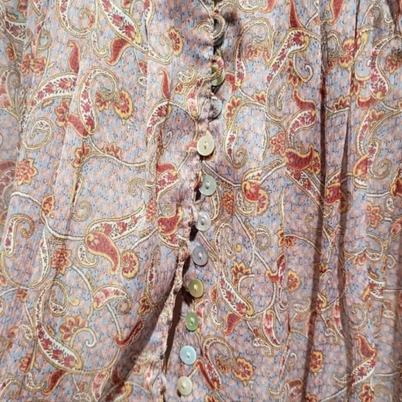 Zara Sheer Paisley Blouse Medium Boho Balloon Sleeve Button Front Top - Picture 9 of 10